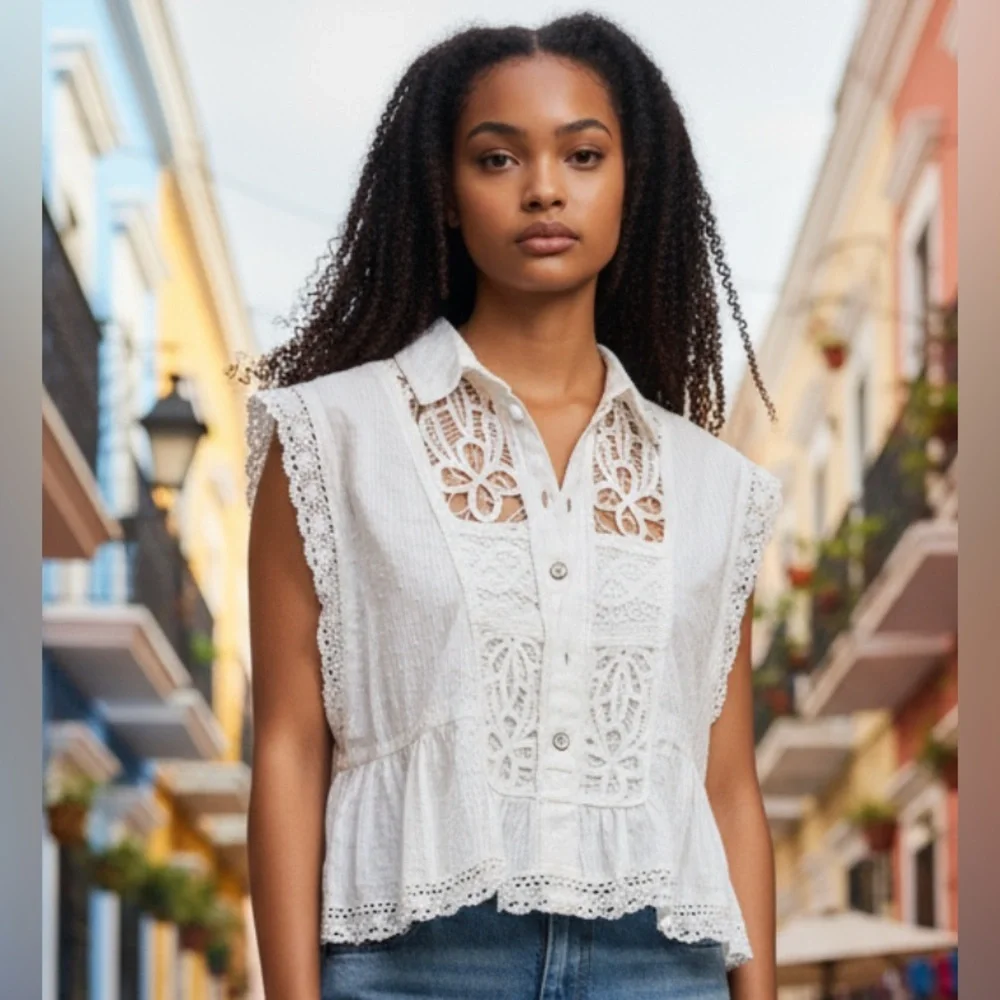 Anthropologie White Lace Blouse - Picture 1 of 10